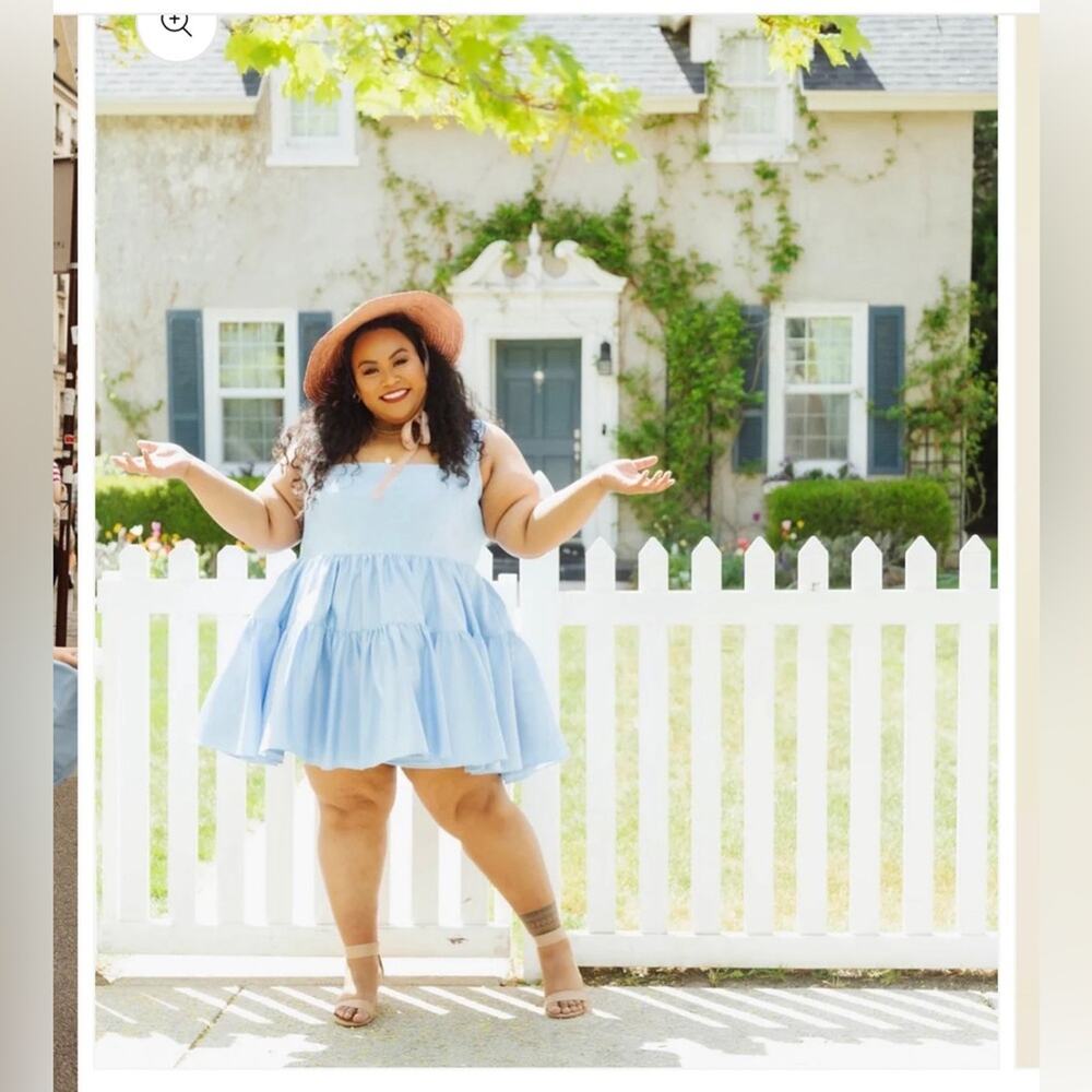 Square-Neck Tiered Mini Dress in Light Blue - Picture 8 of 15